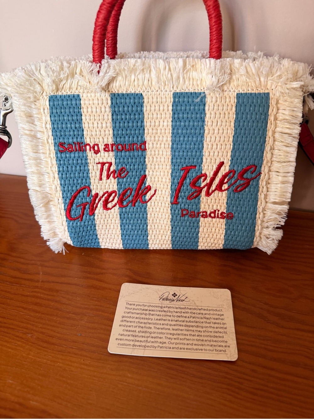 Patricia Nash Blue, Cream & Red Striped Woven Tote